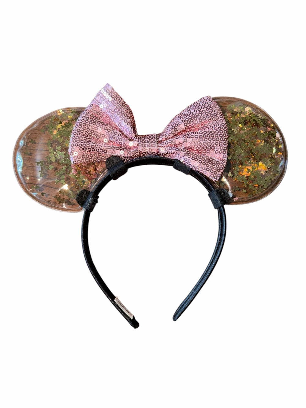 Disney Pink Sequin Bow Minnie Ear Headband with Gold Glitter Ears